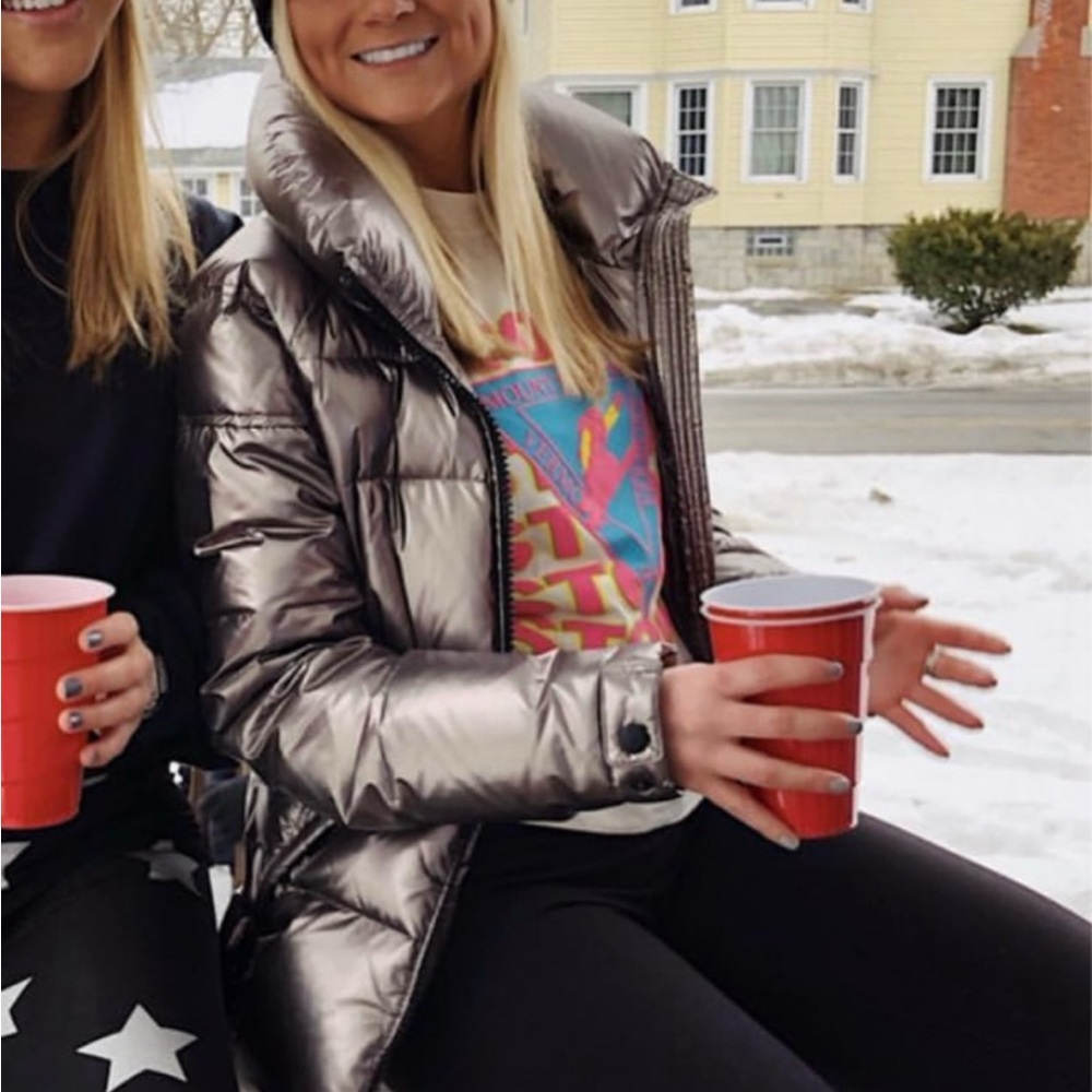 SAM. Metallic Silver Puffer Jacket